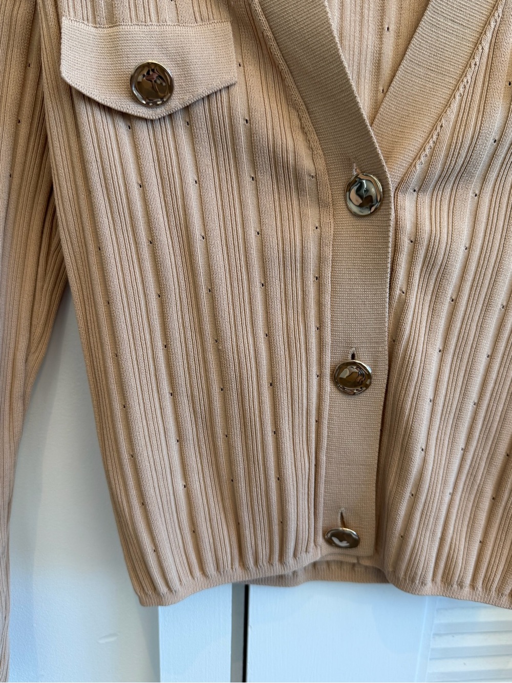 Sandro Camel Ribbed Knit Button-Front Jacket - Picture 6 of 9